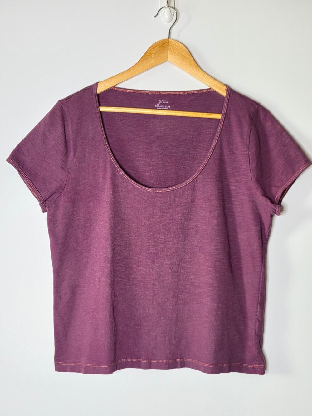 J Crew Organic Slub Cropped Short sleeve T-shirt Basic Scoop Neck Tee - Plum XL